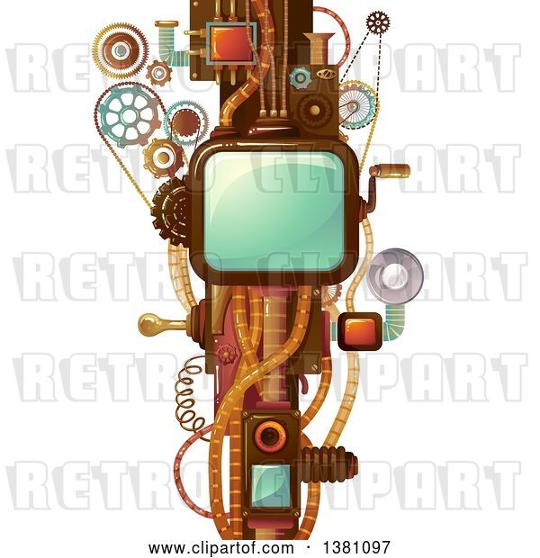 Vector Clip Art of Retro Steampunk Frame with Cogs, Handles and Wheels