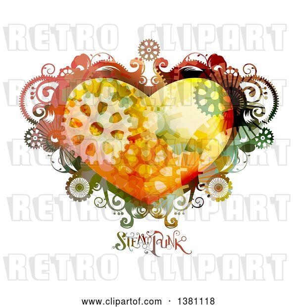 Vector Clip Art of Retro Steampunk Heart Frame with Gears and Text