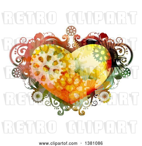 Vector Clip Art of Retro Steampunk Heart Frame with Gears