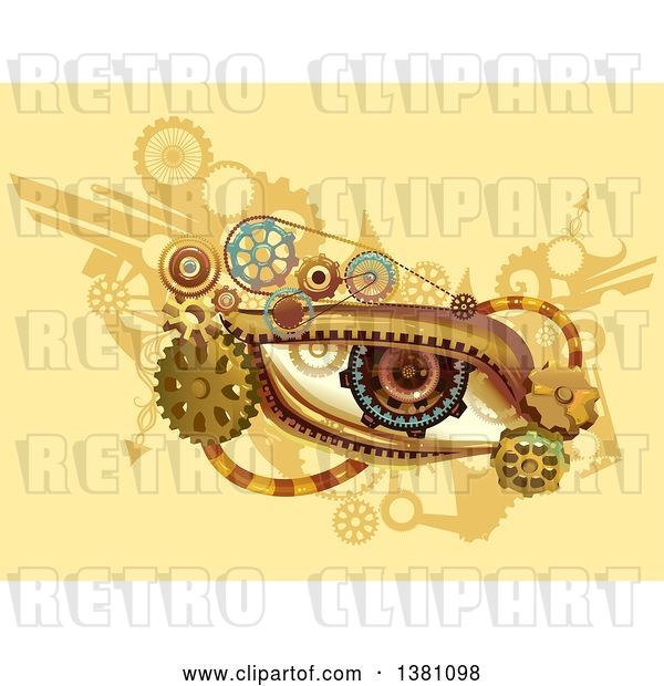 Vector Clip Art of Retro Steampunk Human Eye with Gears on Yellow