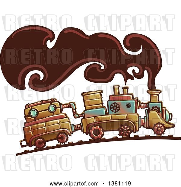 Vector Clip Art of Retro Steampunk Train with Smoke