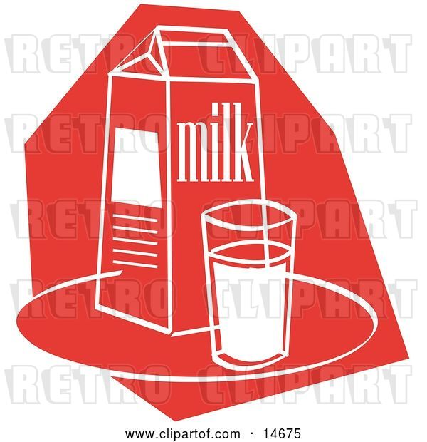Vector Clip Art of Retro Still Life of a Whole Glass of Milk by a Milk Carton Clipart Illustration