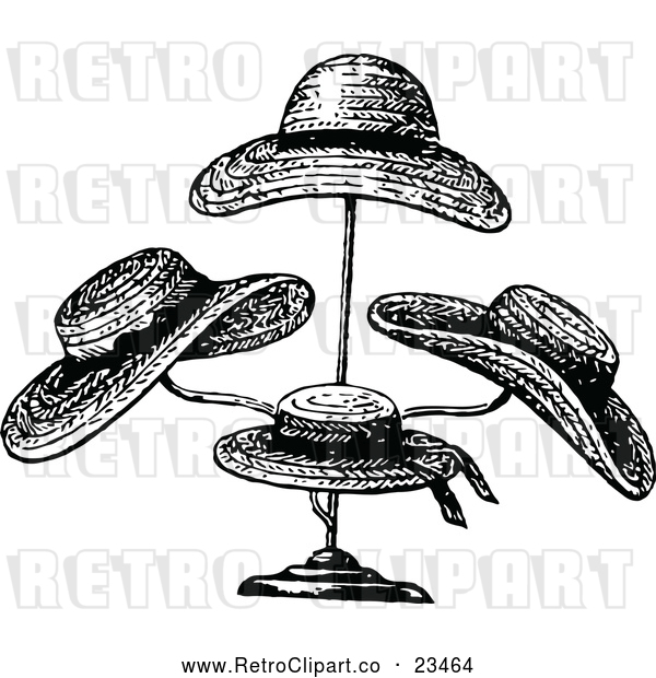 Vector Clip Art of Retro Straw Hats on a Stand
