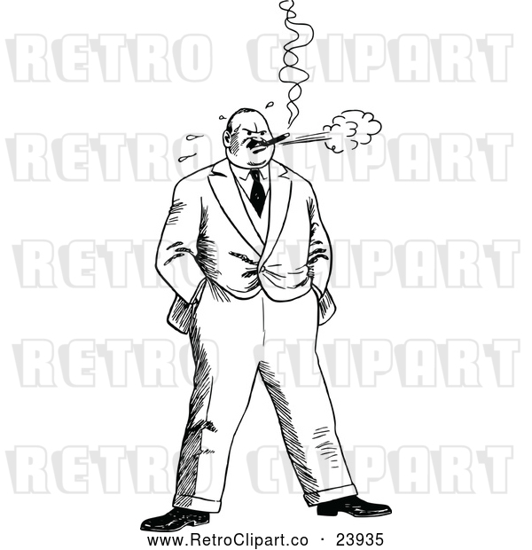 Vector Clip Art of Retro Stressed Man Smoking