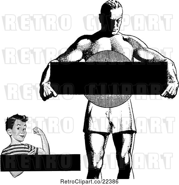 Vector Clip Art of Retro Strong Boy and Guy with Copyspace