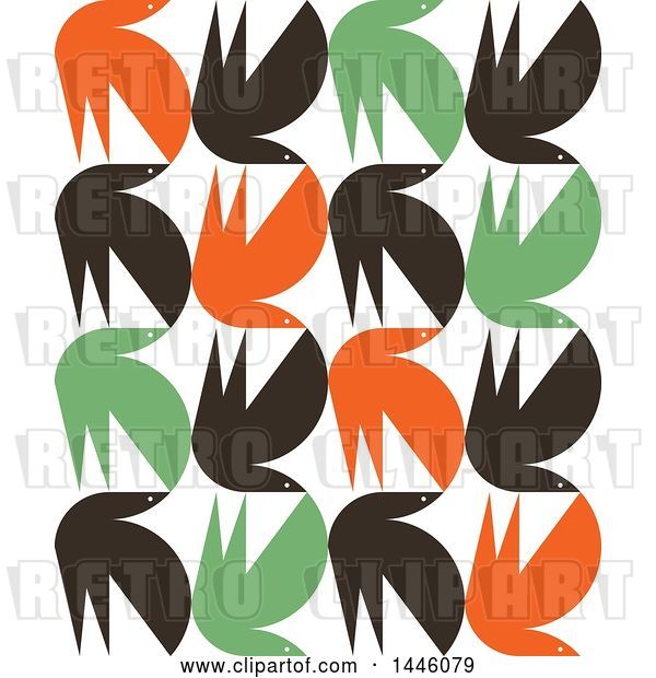 Vector Clip Art of Retro Styled Background of Japanese Dancing Cranes