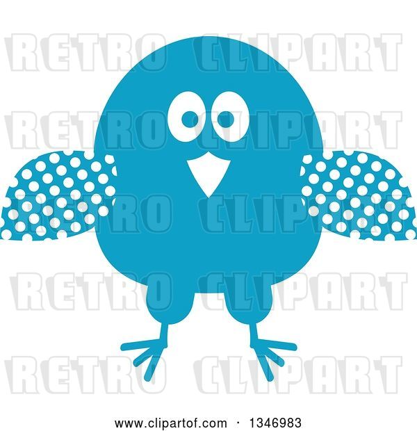 Vector Clip Art of Retro Styled Blue Bird with Polka Dot Wings
