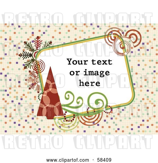 Vector Clip Art of Retro Styled Christmas Box with Sample Text on a Tiled Background