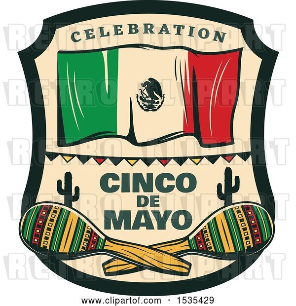 Vector Clip Art of Retro Styled Cinco De Mayo Design with a Mexican Flag and Maracas