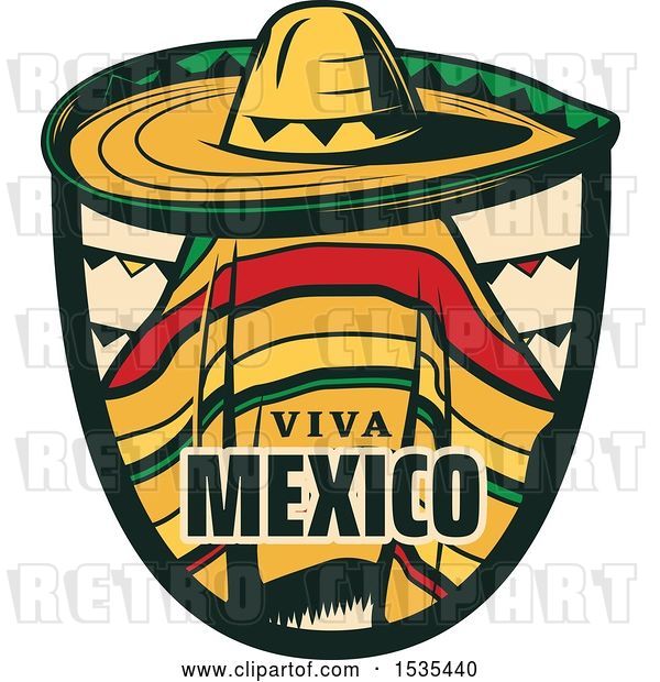 Vector Clip Art of Retro Styled Cinco De Mayo Viva Mexico Design with a Sombrero and Poncho