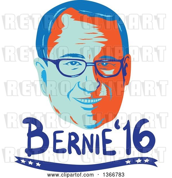 Vector Clip Art of Retro Styled Face of Bernie Sanders, Democratic 2016 Presidential Candidate with Text