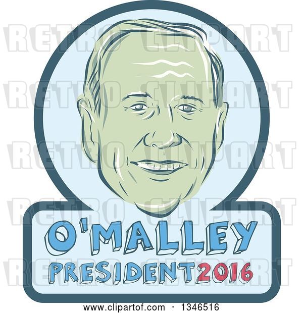 Vector Clip Art of Retro Styled Face of Martin O'Malley, 2016 Presidential Candidate, with Text in a Frame