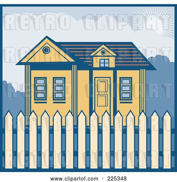 Vector Clip Art of Retro Styled House with a Picket Fence
