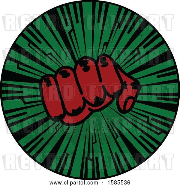 Vector Clip Art of Retro Styled Red Fisted Hand on a Green Burst