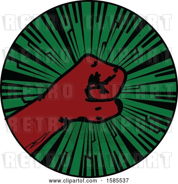 Vector Clip Art of Retro Styled Red Fisted Hand on a Green Burst