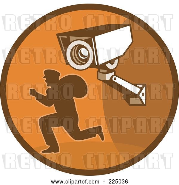 Vector Clip Art of Retro Styled Robber and Video Surveillance Logo