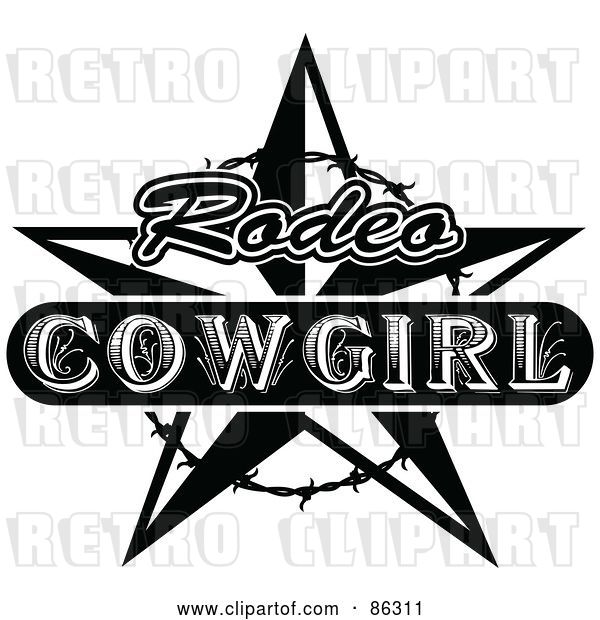 Vector Clip Art of Retro Styled Rodeo Cowgirl Star with Barbed Wire