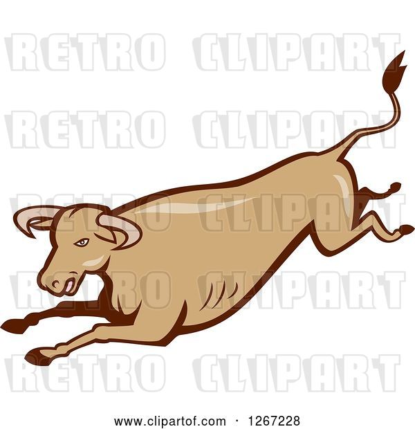 Vector Clip Art of Retro Styled Running Brown Bull