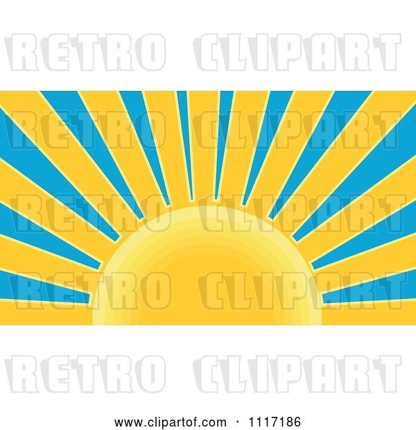 Vector Clip Art of Retro Styled Yellow Sunburst and Blue Sky
