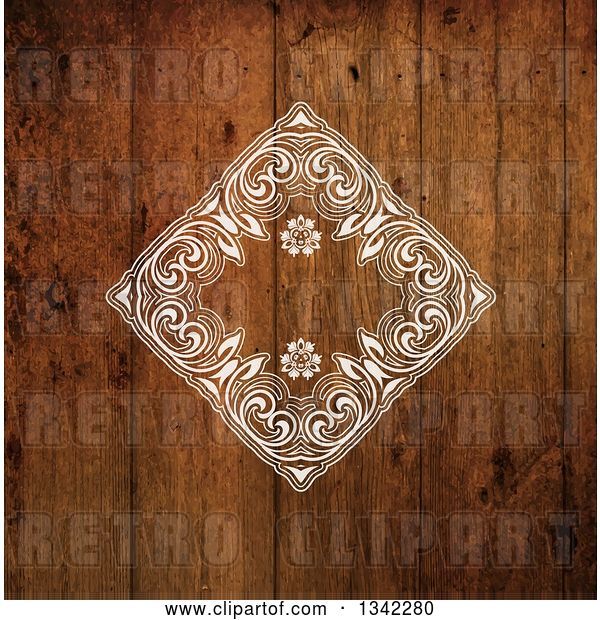 Vector Clip Art of Retro Stylized Wood Grain Background with a White Diamond Floral Frame