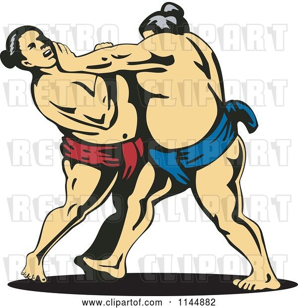 Vector Clip Art of Retro Sumo Wrestling Match 2