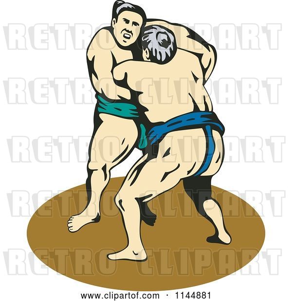 Vector Clip Art of Retro Sumo Wrestling Match 3