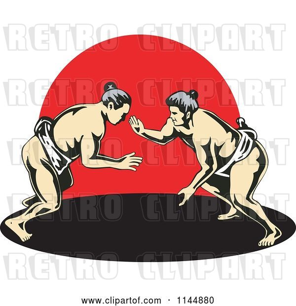 Vector Clip Art of Retro Sumo Wrestling Match over Red