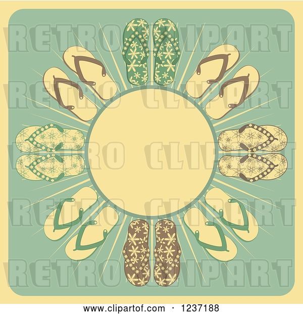 Vector Clip Art of Retro Sun with Rays and Flip Flops