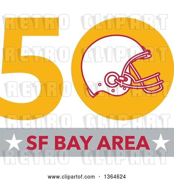 Vector Clip Art of Retro Super Bowl 50 Sports Design with a Football Helmet over Text