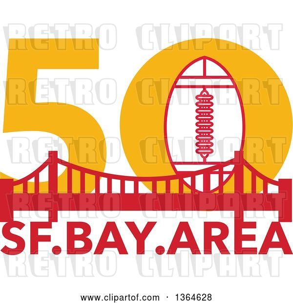 Vector Clip Art of Retro Super Bowl 50 Sports Design with a Football over the Golden Gate Bridge and Text