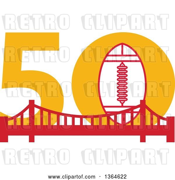 Vector Clip Art of Retro Super Bowl 50 Sports Design with a Football over the Golden Gate Bridge
