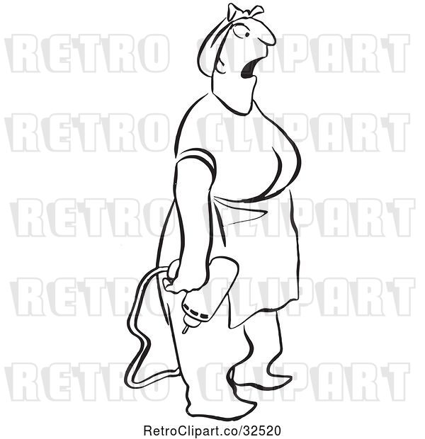Vector Clip Art of Retro Surprised Lady with a Power Drill