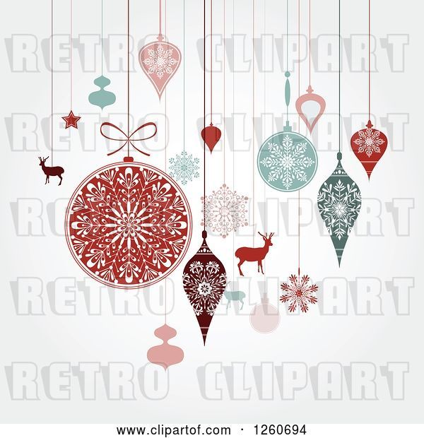 Vector Clip Art of Retro Suspended Christmas Baubles and Items on Shading