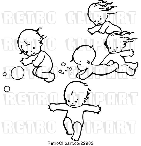 Vector Clip Art of Retro Swimming Babies