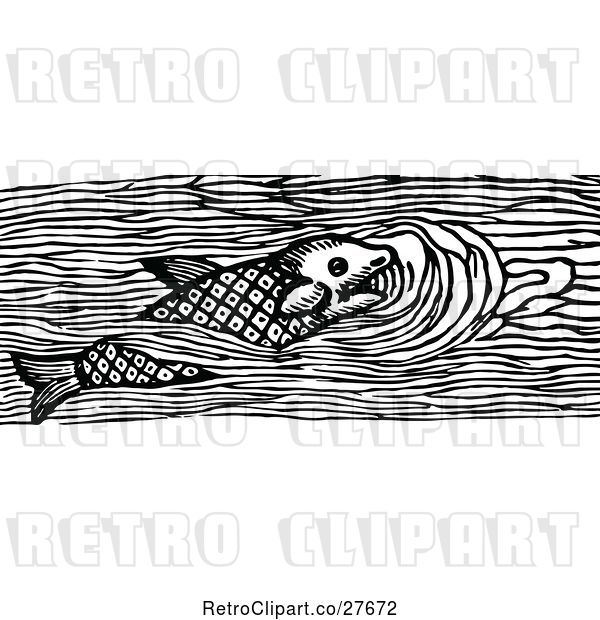Vector Clip Art of Retro Swimming Fish