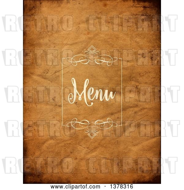 Vector Clip Art of Retro Swirl Frame and Menu Text on Dark Crumpled Paper