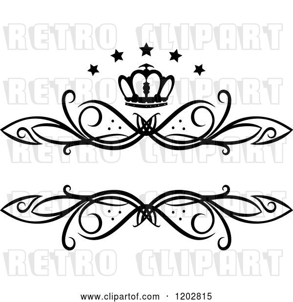 Vector Clip Art of Retro Swirl Frame with a Crown and Luxury Stars 2