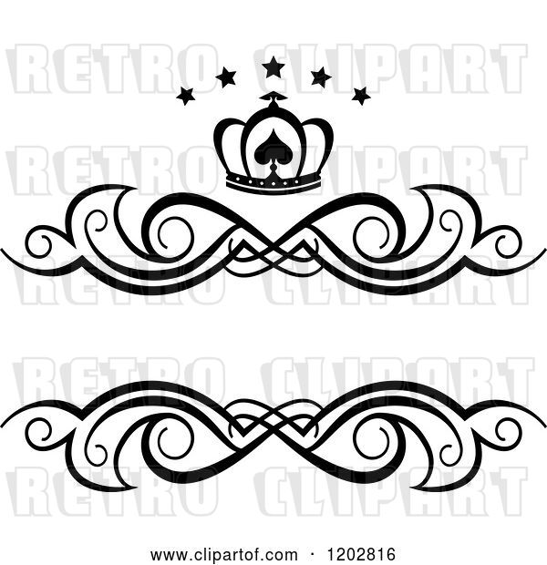 Vector Clip Art of Retro Swirl Frame with a Crown and Luxury Stars 3
