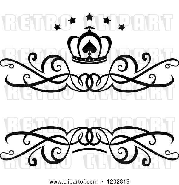 Vector Clip Art of Retro Swirl Frame with a Crown and Luxury Stars