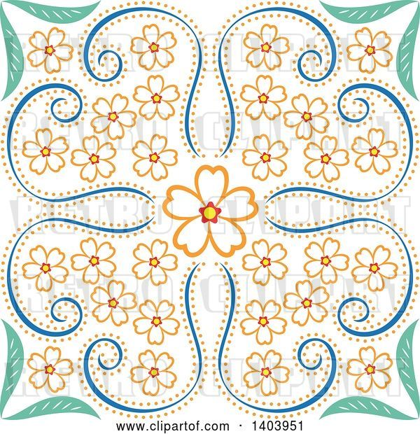 Vector Clip Art of Retro Swirly Floral Design