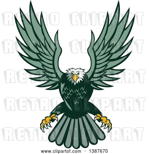 Vector Clip Art of Retro Swooping Green Bald Eagle