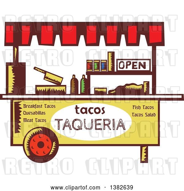 Vector Clip Art of Retro Taco Stand in Woodcut Style
