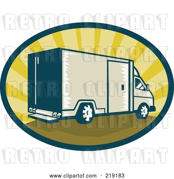 Vector Clip Art of Retro Tan and Green Delivery Van Logo