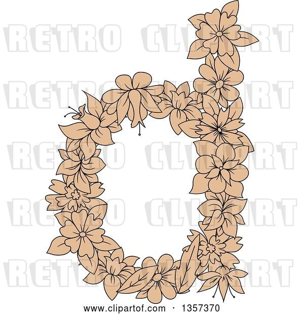Vector Clip Art of Retro Tan Floral Letter D Design