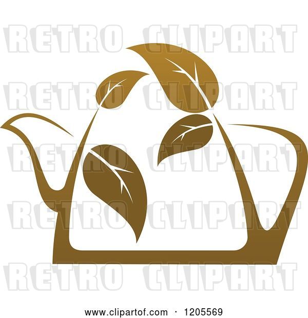 Vector Clip Art of Retro Tea Pot of Brown Tea or Coffee with Leaves