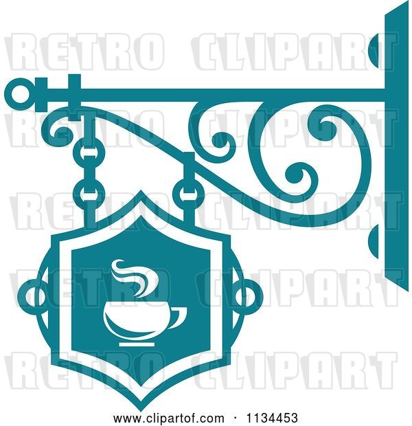 Vector Clip Art of Retro Teal Cafe Shingle Sign