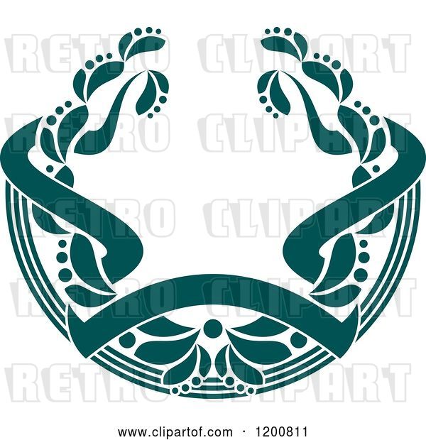 Vector Clip Art of Retro Teal Coat of Arms Wreath with Ribbons 2