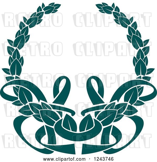 Vector Clip Art of Retro Teal Coat of Arms Wreath with Ribbons 4