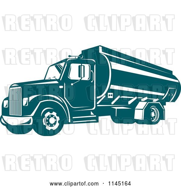 Vector Clip Art of Retro Teal Oil Big Rig Truck