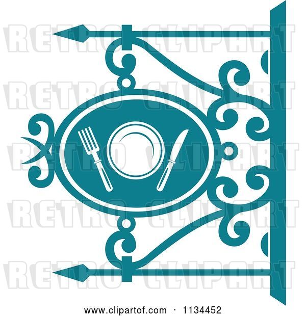 Vector Clip Art of Retro Teal Restaurant Diner Shingle Sign 4